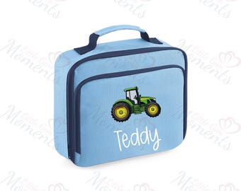 Personalised Tractor School Lunch Bag. Back To School Essentials. School Lunches. Personalised Kids Cooler Bag. Tractor Lunch Bag. Lunch Box