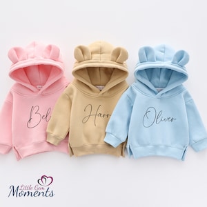 Personalised Bear Hoodie Matching Family Sizes. Pink Bear Hoodies. Blue Bear Hoodies. Beige Bear Hoodies. Match Family Name Hoodies. image 1