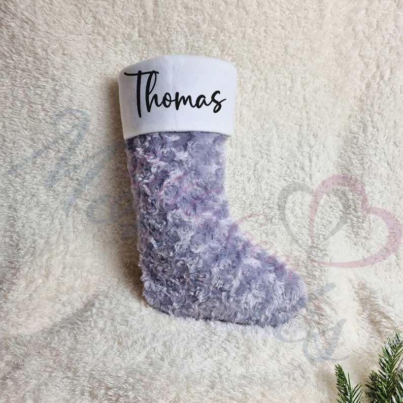 Personalised Luxury Plush Grey Christmas Stocking - Thumbnail 2