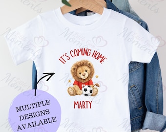 Camiseta personalizada de la selección inglesa de fútbol para el Mundial: "It's Coming Home". Camiseta personalizada para niños y adultos. Para aficionados al fútbol inglés.
