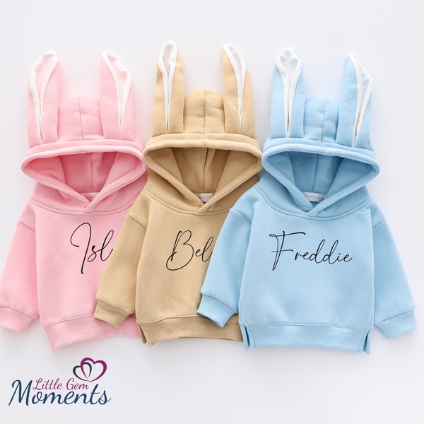 Personalised Easter Bunny Ear Hoodie. Kids & Adults Bunny Family Hoodies. Matching Sibling Hoodies. Easter Outfit with Name for Family