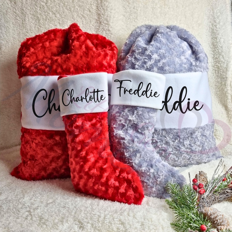 Personalised Luxury Plush Grey Christmas Stocking