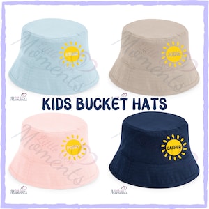 Personalised Kids &quot;Summer Sun&quot; Bucket Hat. Custom Children&#39;s Unisex Summer Hat. Toddlers Organic Cotton Beach Hat. Sunshine Bucket Hat.