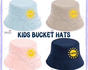 Personalised Kids "Summer Sun" Bucket Hat. Custom Children's Unisex Summer Hat. Toddlers Organic Cotton Beach Hat. Sunshine Bucket Hat.