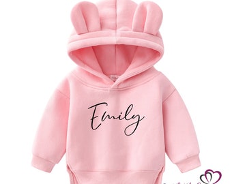 Personalised Pink Bear Hoodie - Matching Family Sizes. Mum & Daughter Matching Hoodies. Pink Teddy Bear Hoodie with Name. Matching Siblings