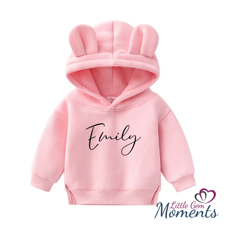 Personalised Bear Hoodie Matching Family Sizes. Pink Bear Hoodies. Blue Bear Hoodies. Beige Bear Hoodies. Match Family Name Hoodies. image 4