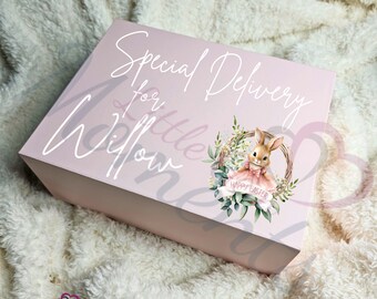 Personalised Special Delivery Easter Box. Custom Premium Easter Magnetic Gift Box with Name. Easter Gift For Kids. Pink Bunny Easter Box