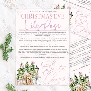 Personalised Pink Christmas Eve Letter. Custom Kids Xmas Treat. Christmas Eve Box Fillers. Handmade Festive Santa Letter