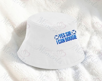 Yes Sir, I Can Boogie Scotland World Cup Bucket Hat. Football Hat for Soccer Fan. Organic Cotton Beach Hat. Sunshine Bucket Hat.