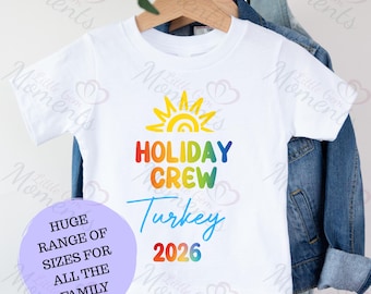 Personalised Holiday Crew Family Vacation T-shirts. Custom Matching Family Keepsake Holiday Tshirt. Kids Men Ladies Toddler Baby. Family Set