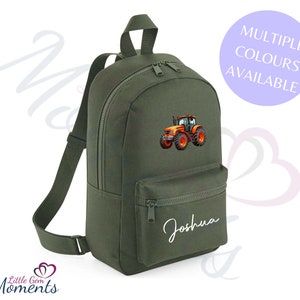 Sac à dos personnalisé pour mini tracteur pour enfants. Sac d'école/de chambre de bébé. Sac à dos de ferme personnalisé pour tout-petits. Cadeau pour garçon. Plusieurs couleurs.