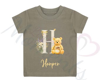 Personalisiertes Kinder-T-Shirt mit Initiale. Süßes Baby/Kleinkind Frühling Top. Kinderbekleidung. Oster Outfit. Ostergeschenk mit Namen. Unisex