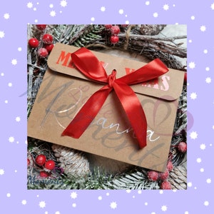 Buste regalo di Natale personalizzate. Per denaro o buoni regalo di Natale. Busta per buoni regalo di Natale con nastro. Busta per buoni regalo.