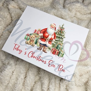 Personalisierte Weihnachtsmann Weihnachtsabend Box. Individuelle Premium Festliche magnetische Geschenkbox mit Name. Weihnachtsgeschenk mit Weihnachtsmann Design. Weiße Weihnachtsbox