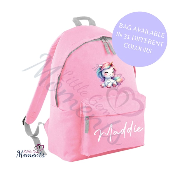 Personalised Unicorn School Bag. Custom Rucksack for Girls. Kid School Backpack. Gift for Girls. Birthday Gift. Back To School. 31 Colours