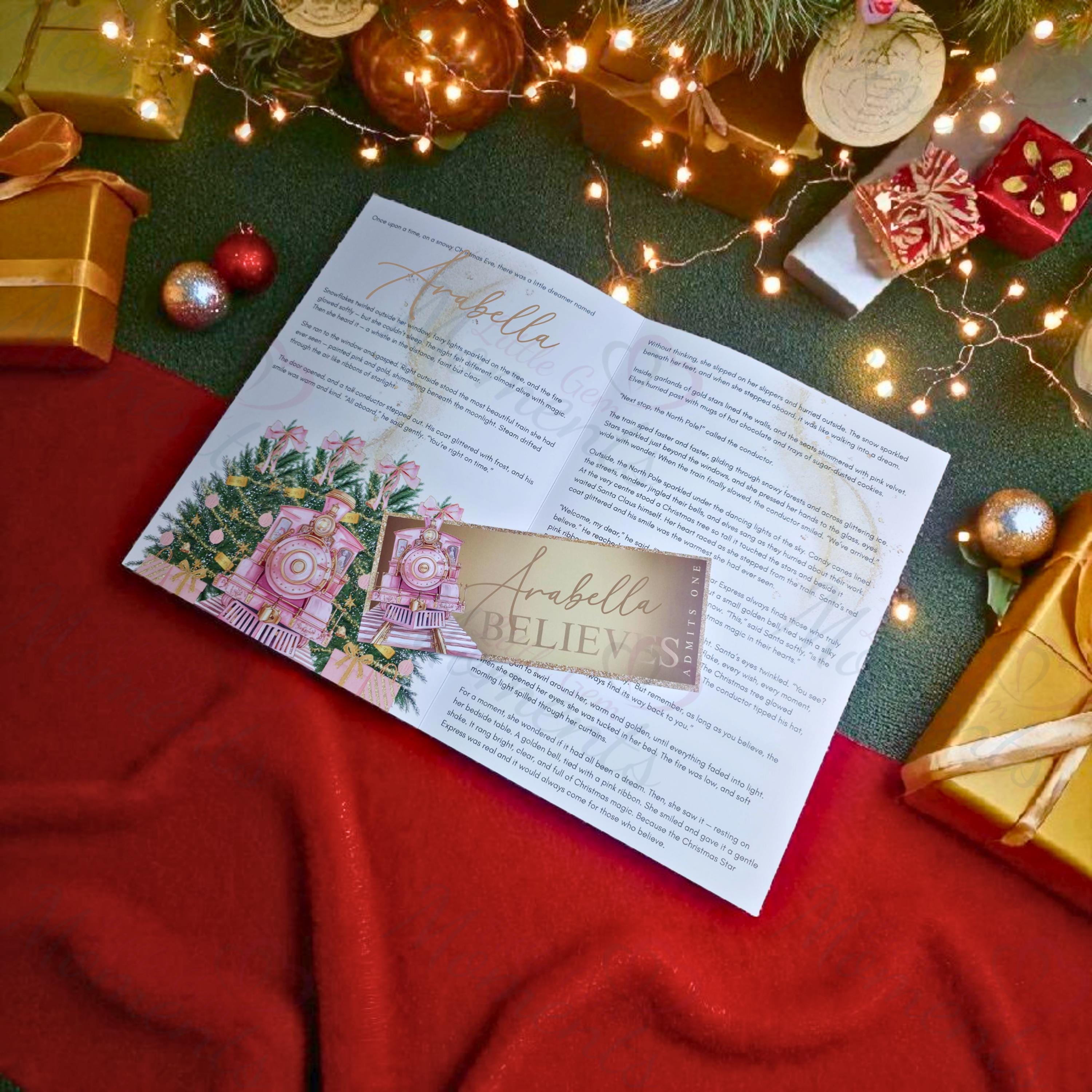 Personalised Christmas Story Book - Pink Believe Train and Ticket. Christmas  Eve Box Fillers. Kids Custom Story Booklet. Xmas Magic for Kids - Etsy, image size:3000x3000