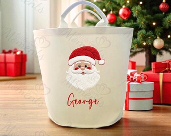 Personalised Christmas Trug for Gifts. Felt Xmas Gift Basket with Santa Claus Design. Kids Custom Santa Gift Sack Festive Holiday Decoration