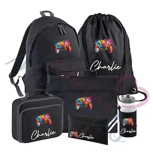 Lot de grands articles de jeu personnalisés pour la rentrée des classes. Cartable pour enfants/sac à lunch/trousse à crayons/bouteille d'eau/sac de sport. Set scolaire pour gamers