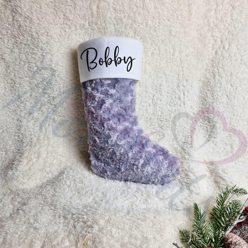 Personalised Luxury Plush Grey Christmas Stocking - Thumbnail 4