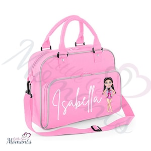 Personalisierte Kindertanztasche mit benutzerdefiniertem Dolly-Charakter. Mädchen Tanztasche. Geschenke für Mädchen. Mädchen-Geburtstags-Geschenk. Tanzkurstasche