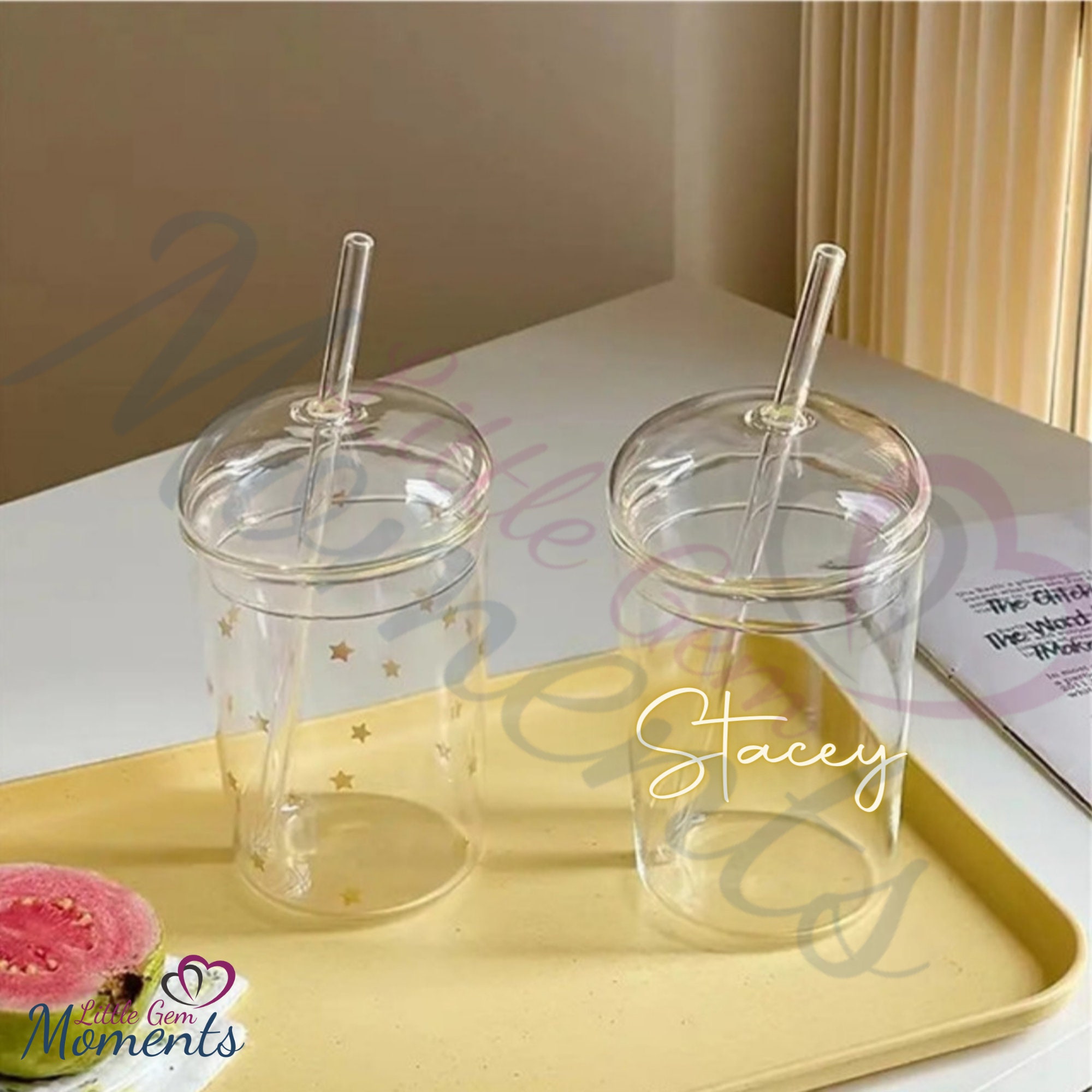 Personalised Glass Tumbler With Dome Lid. Custom 450ml Cup With Lid &  Straw. Viral Cold Cup. Bubble Tea/coffee Glass. Gifts for Her. 16oz 
