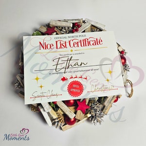 Certificato Premium personalizzato per la lista dei buoni. Dolcetto di Natale personalizzato per bambini. Riempitivi per scatole della vigilia di Natale. Bomboniere fatte a mano per le feste dei bambini.