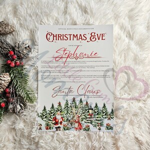 Carta de Nochebuena personalizada en color rojo. Regalos navideños personalizados para niños. Rellenos para cajas de Nochebuena. Carta festiva de Papá Noel hecha a mano para niños