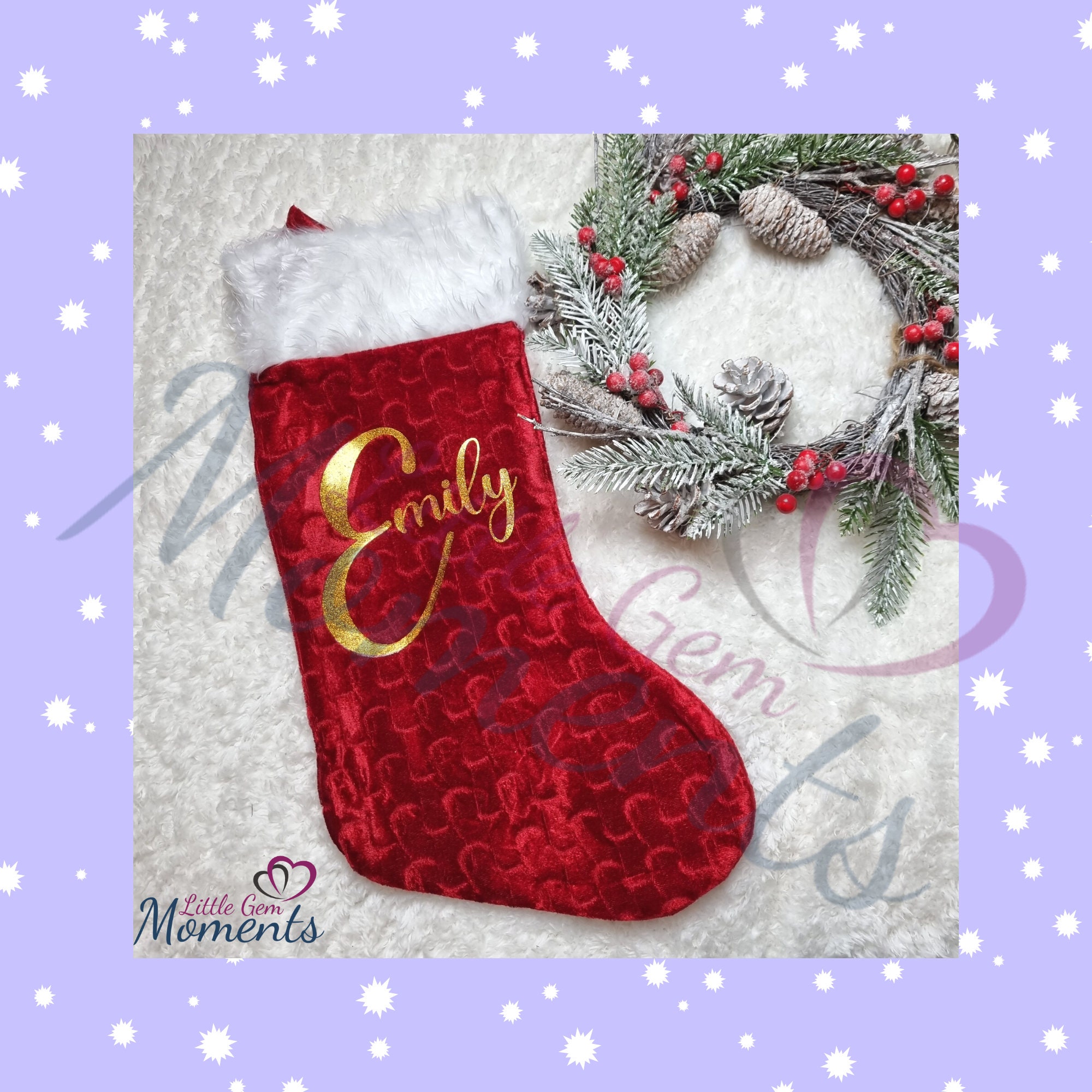 Calza Natalizia Personalizzata Con Nome Ricamato, Calza Della Befana Classica Rossa Per Famiglia, Decorazioni Natalizie Personalizzate, Calza Befana Tessuto Di Rossa Iuta 18inch/46cm (1 Pezzo - Foto 4