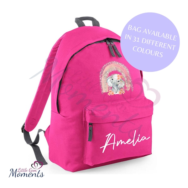 Personalised Rainbow Unicorn School Bag. Custom Rucksack with Glitter Rainbow Design. Kid School Backpack. Gift for Girls. Multiple Colours