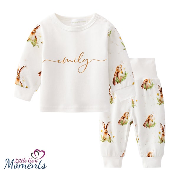 Ensemble personnalisé de vêtements lièvre et pissenlit de Pâques. Tenue de Pâques pour enfants/vêtements de jeu. Ensembles de Pâques en famille assortis. Tenue de printemps de luxe pour enfants