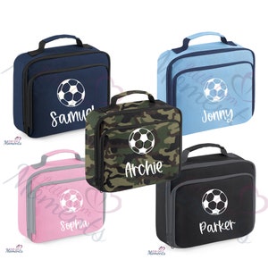 Personalised Football School Lunch Bag. Back To School Essentials. School Lunches. Personalised Kids Cooler Bag. Footie Lunch Bag. Lunch Box