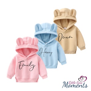 Personalised Bear Hoodie Matching Family Sizes. Blue Bear Hoodies. Blue Teddy Bear Hoodie with Name. Matching Sibling Hoodie. Cosy Hoodies zdjęcie 9