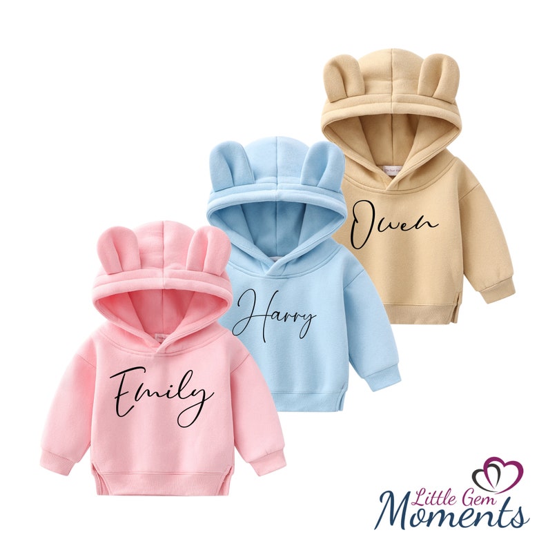 Personalised Bear Hoodie Matching Family Sizes. Pink Bear Hoodies. Blue Bear Hoodies. Beige Bear Hoodies. Match Family Name Hoodies. image 3