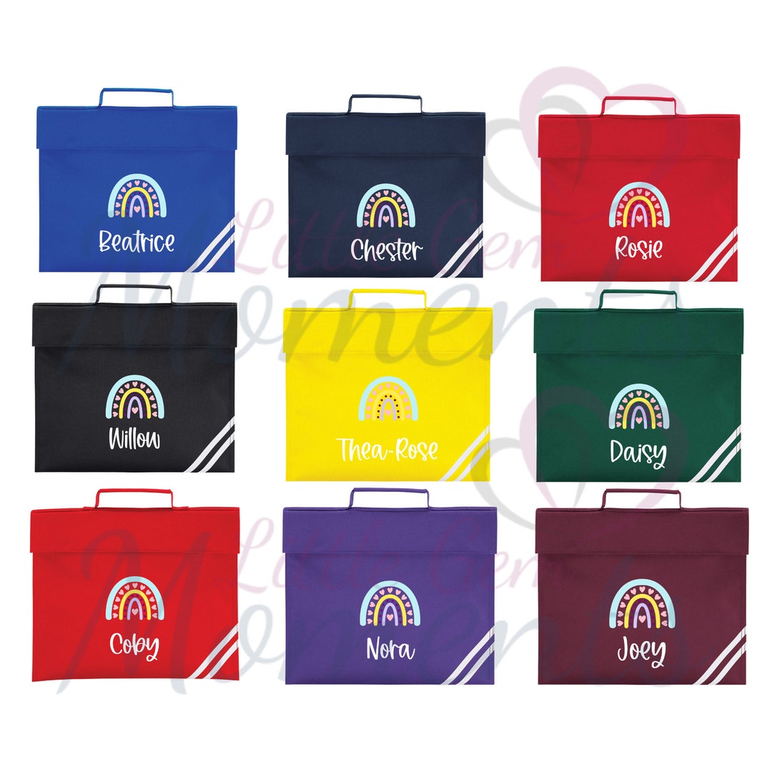 Personalised Rainbow Book Bag With Name. Back to School Essentials. Primary School Book Bag