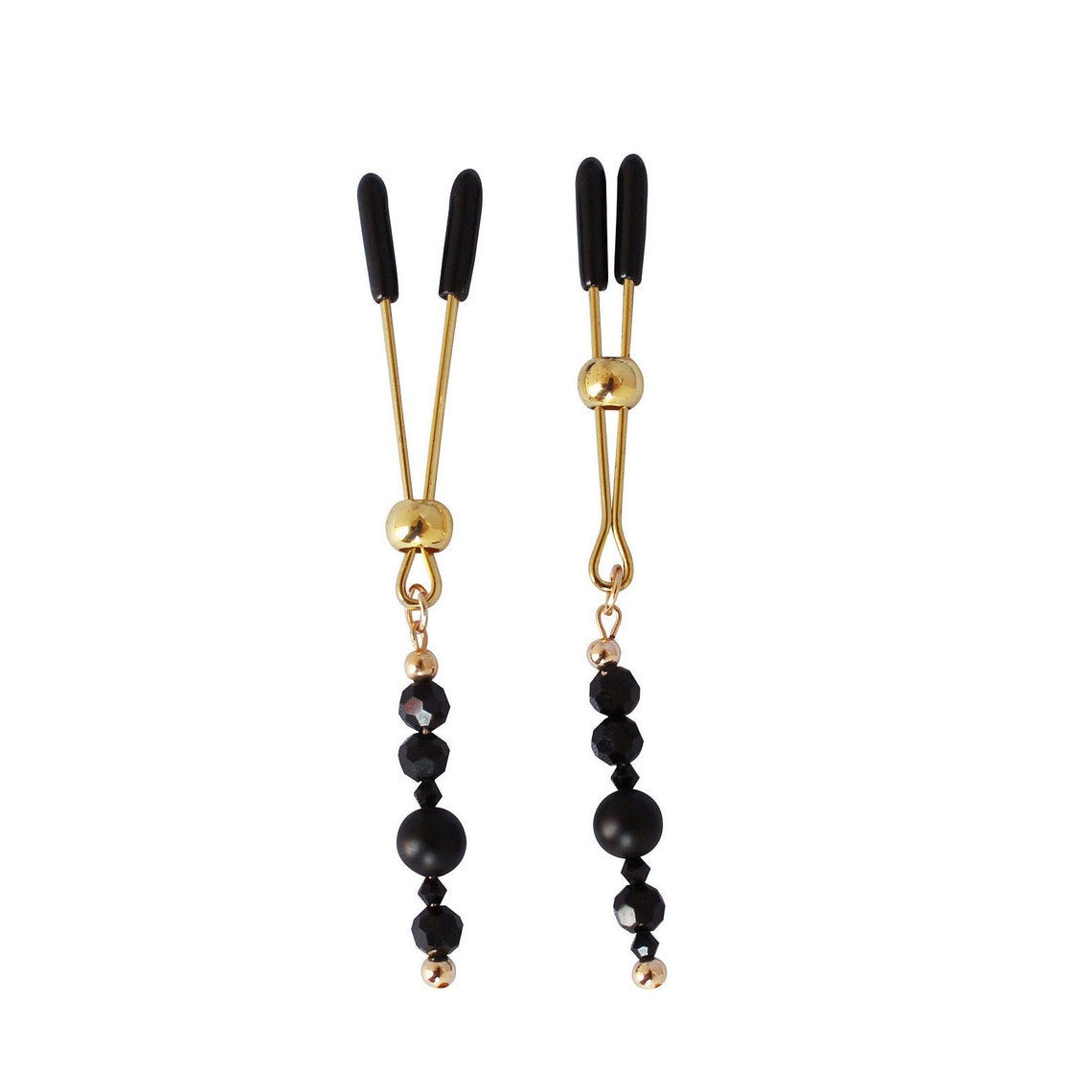Nipple Clamp Earrings Onyx and Gold Etsy