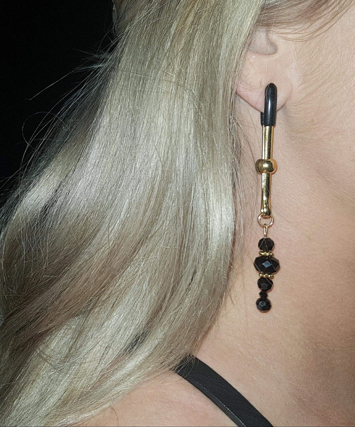 Nipple Clamp Earrings Onyx and Gold Etsy