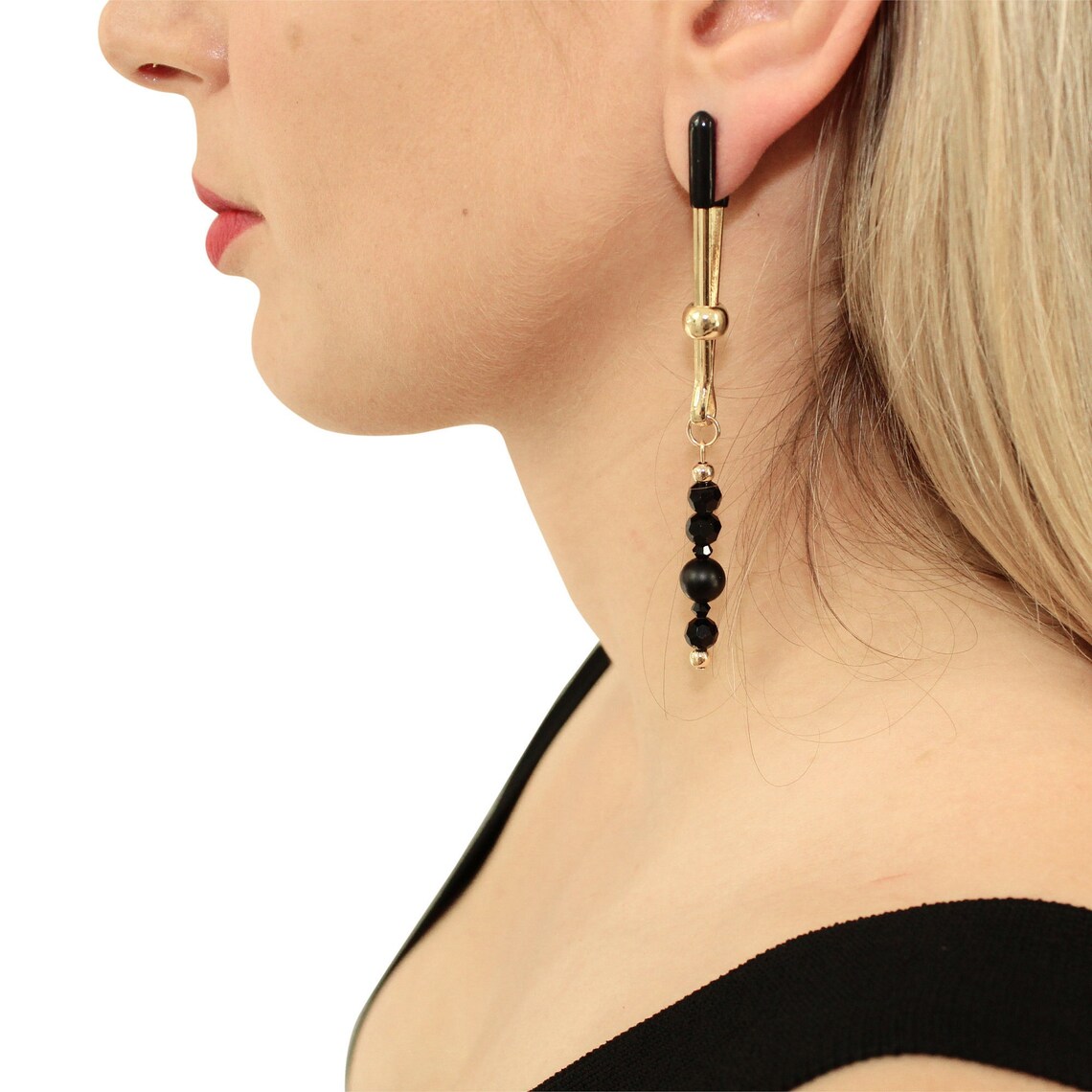 Nipple Clamp Earrings Onyx and Gold Etsy