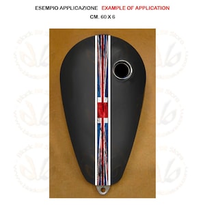 Adhésif bande réservoir moto 1 bande union jack 2 lignes blanches pvc rabaissé mesures cm, 60x6 quantité 1 pièce