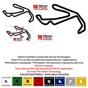 Circuito Misano motogp marca simoncelli adhesivo preespacialado pvc varios colores coche moto tuning 1 kit con 5 pegatinas