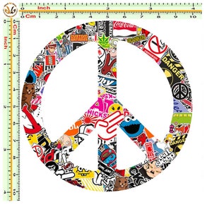 Adesivo sticker bomb simbolo pace peace stampato su pvc scontornato quantita 1 pezzo misure come da immagine