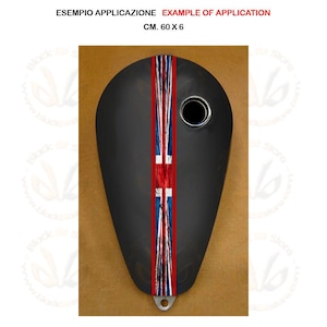 Autocollant de bande de réservoir de moto 1 bande union jack 2 lignes profilées en pvc rouge mesures cm, 60x6 quantité 1 pièce