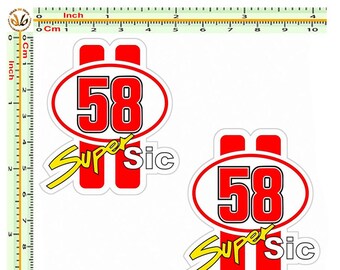 Black Bit Simoncelli 58 Sticker Decal – PVC For Car, Motorcycle Helmet (2pcs) – Made In Italy