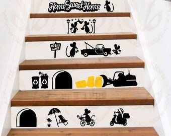 Topini family mural stickers home family home suite home job office pvc black 1 kit various pieces measures 24x60 wall sticker mouse family