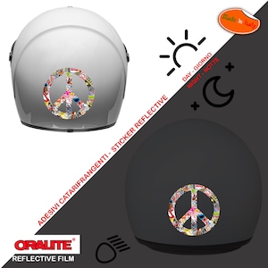 Adesivi casco rifrangenti pace symbol peace sticker bomb helmet reflective 1pz. sticker print pvc cropped scontornato intorno all'immagine