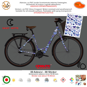 Sticker bike MTB reflective herts blu adesivi bicicletta cuori blu catarifrangenti scontornati pvc cropped varie misure 80 pz.