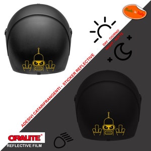 Adesivi casco catarifrangenti robort fuck off oro argento robot fuck off silver gold sticker helmet reflective 1 pz.