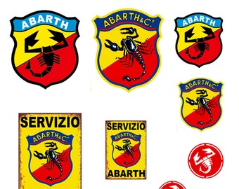 Stickers abarth scudetto years 50-60 vintage sticker service Decal auto moto print pvc cropped 8 pcs.