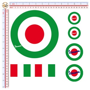 Adesivi Vespa Bandiera Italia Tricolore Sticker italy flag pvc cropped scooter auto moto casco helmet 7 pz.