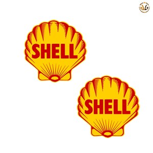 Puede incluir: Dos logotipos de Shell amarillos y rojos en forma de concha. La palabra "Shell" está escrita en letras rojas en cada logotipo.