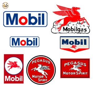Stickers vintage mobil oil service mobilgas pegasus years 50-60 sticker Decal auto moto print pvc cropped 7 pcs.